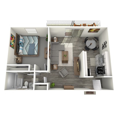 a floor plan of a one bedroom apartment with a bathroom and a balcony